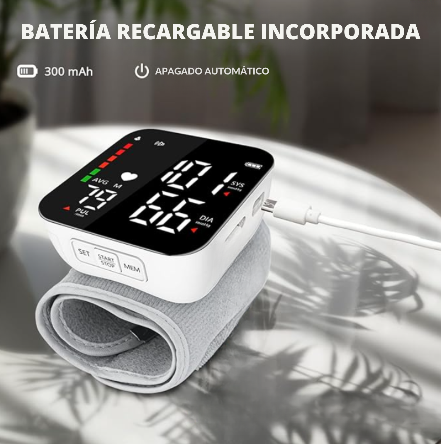 MONITOR DE PRESIÓN ARTERIAL DE MUÑECA RECARGABLE DIGITAL AUTOMÁTICO