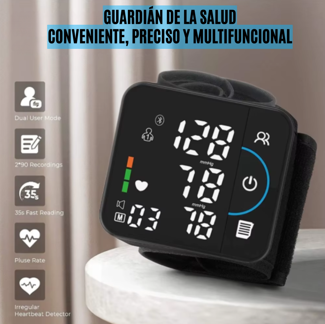 MONITOR DE PRESIÓN ARTERIAL DE MUÑECA RECARGABLE DIGITAL AUTOMÁTICO